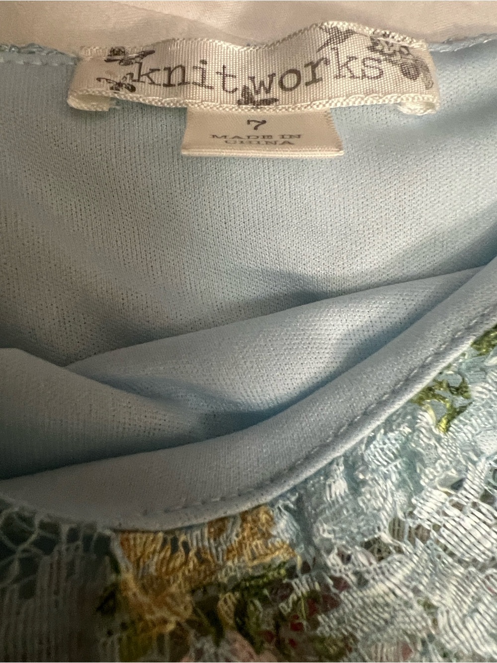 Knitworks Powder Blue Lace Floral Dress - Picture 4 of 6